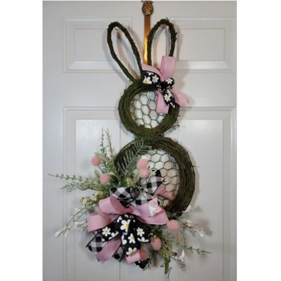 Mossy Grapevine Bunny Wreath, Mossy Rabbit Wreath, Spring Easter Bunny Wreath - Picture 3 of 9